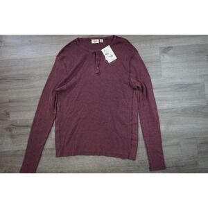 New $65 HEDGE Textured Knit Raw Seam‎ Long Sleeve Henley Men's 2XL Slim Burgundy